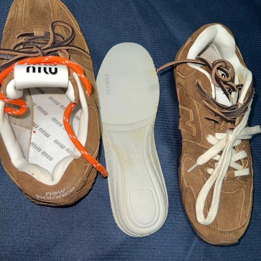 Miu Miu Brown Suede Sneakers with Contrast Laces - Picture 7 of 9